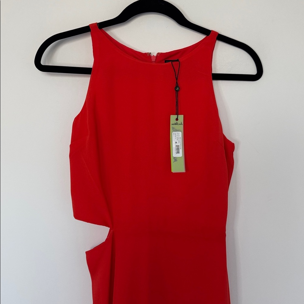 Sam Edelman NWT Side Cut Out Asymmetrical Hem Ruffle Dress, Red Coral - Size 2 - Picture 4 of 10
